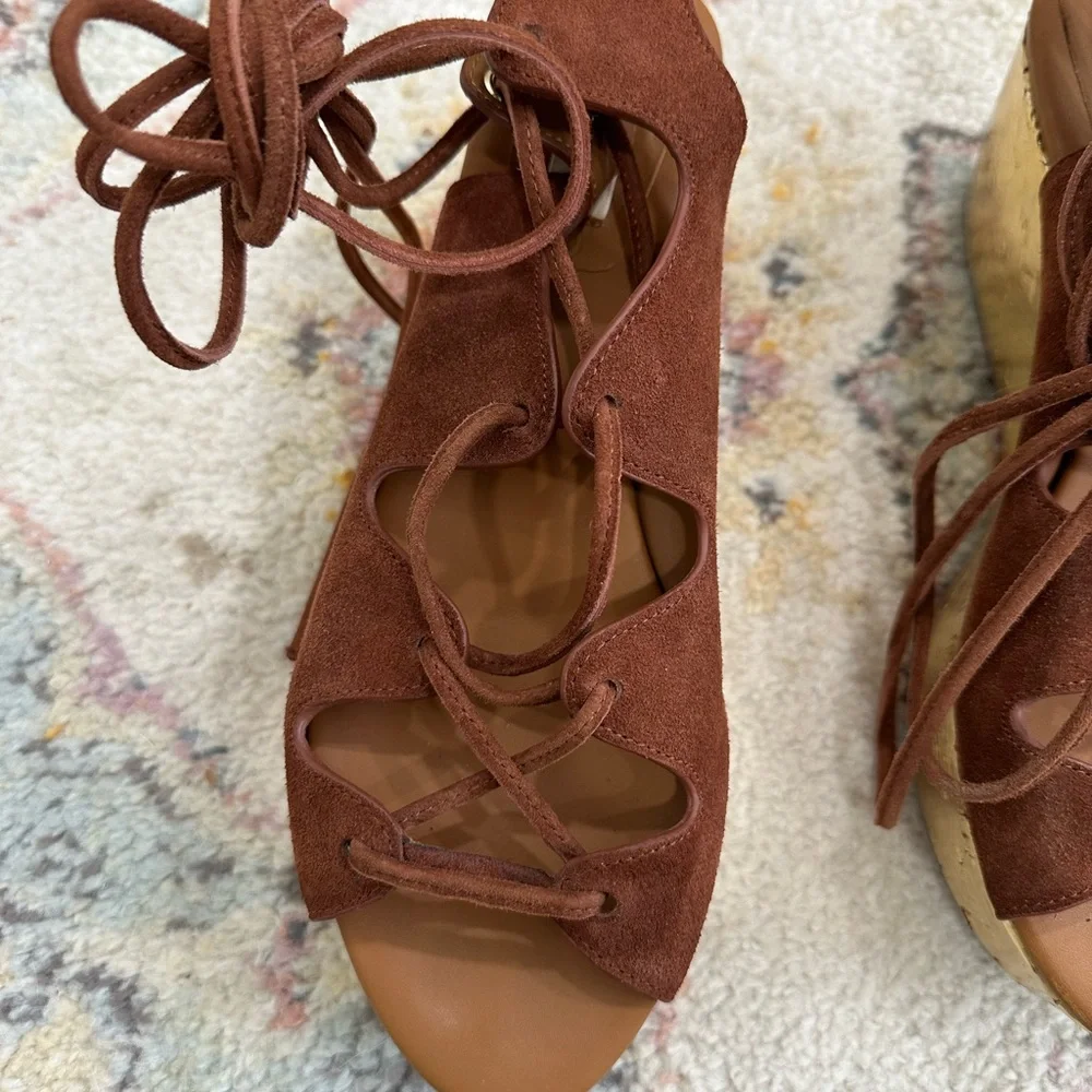 Brown Suede Lace-Up Women's Sandals - Picture 2 of 5